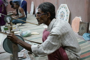 The craftsmen of Agra work on traditional stone inlay, the same techinique that was used to create the Taj Mahal.